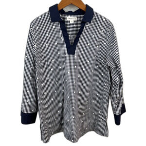Coldwater Creek Blue White Checkered Picnic Tunic Shirt Size Large